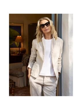 Frank & Eileen Dublin Tailored Blazer Women Small Light Tan Cement Linen Blend
